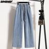 DIMANAF 2024 New Plus Size Jeans Summer Women Basic Elastic Wide Leg Pants Loose Casual Female Blue Trousers Pants 5XL A