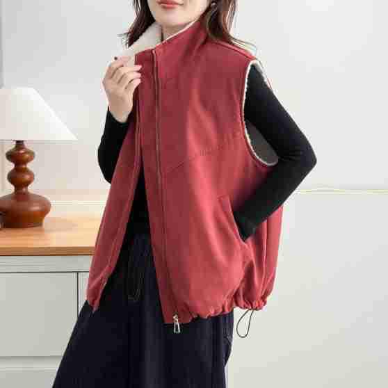 Plus Size F7 Women's Autumn/Winter Thickened Vest Cardigan - Korean Style Solid Color 2519.