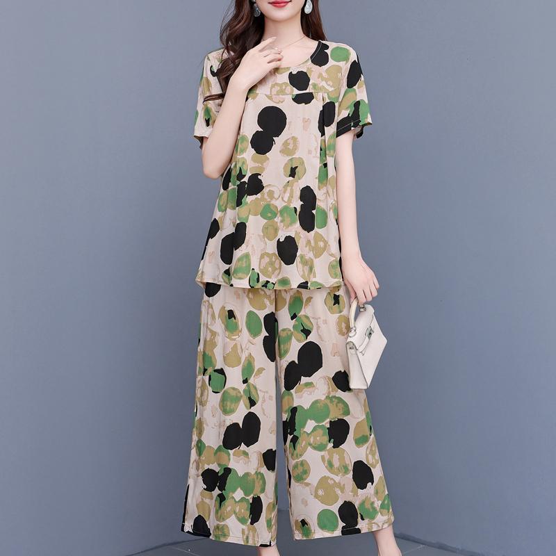 Summer Plus Size 2 Piece Sets Women Outfit Elegant  Loose High Waist Wide Leg Trouser Sets Female