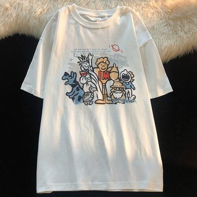 100% bavlnené tričko Letné vintage vtipné s kreslenou potlačou Tričko pre ženy Oblečenie Harajuku Nadrozmerné tričká biele Y2k Top UNISEX streetwear