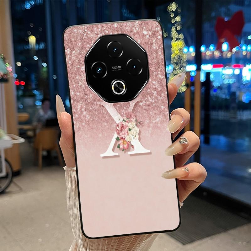 Anti-scratch Phone Case For Umidigi G100 Pro/G100 5G Soft Silicone Black Casing Lucky A-Z Letter With Flower Couple Shell