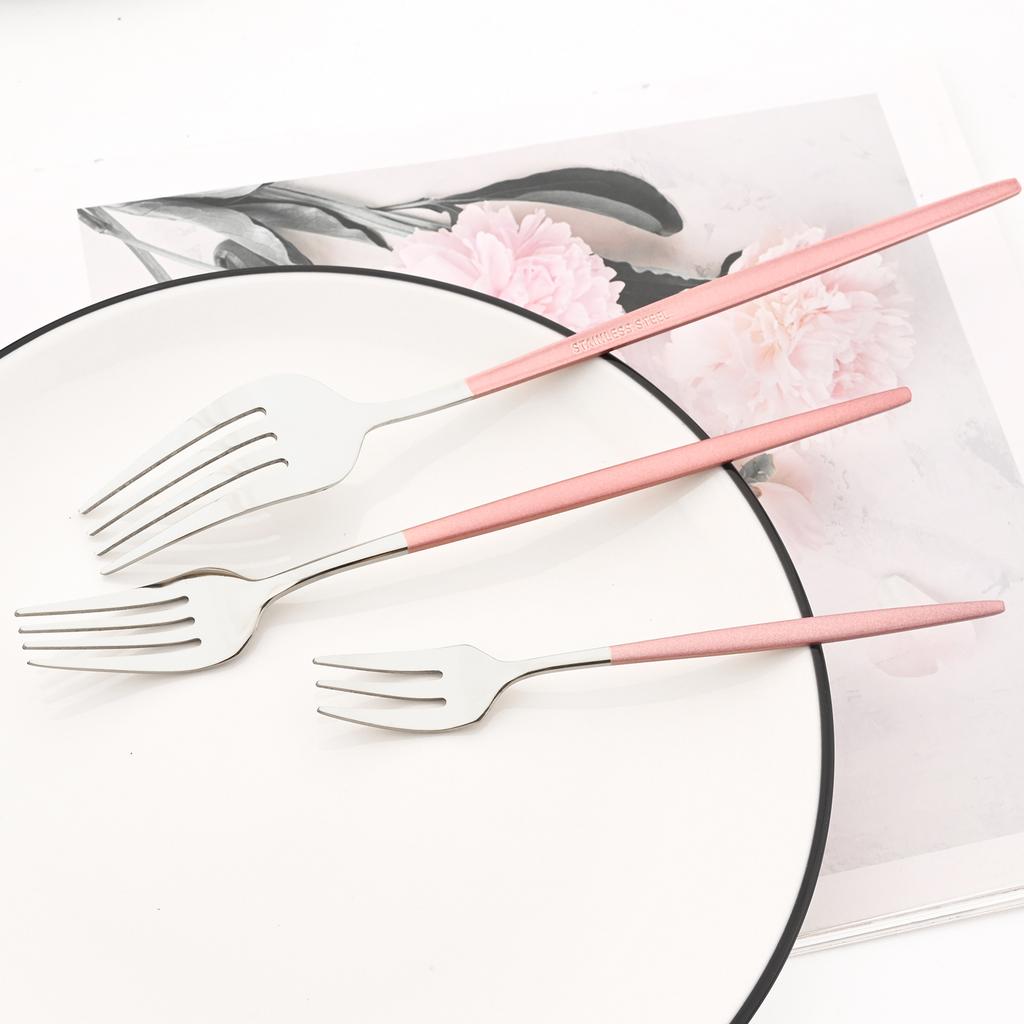 Drmfiy Spiegel Rosa Silber Besteck 6-teiliges Besteckset Edelstahl Set Tafelmesser Löffel Gabel Geschirr Küche Besteckset