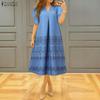 Women Casual V-Neck Summer Loose Half Sleeve Print Dress