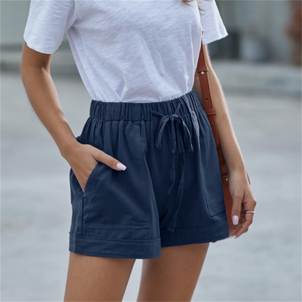 Plus Size Womens Drawstring Casual Elastic Waist Pocketed Loose Shorts Pants