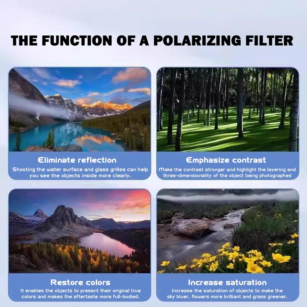 52mm Clip-On Circular Polarizer CPL Lens Filter for Mobile Phone Camera Compatible with Various Smartphones and Compact Devices