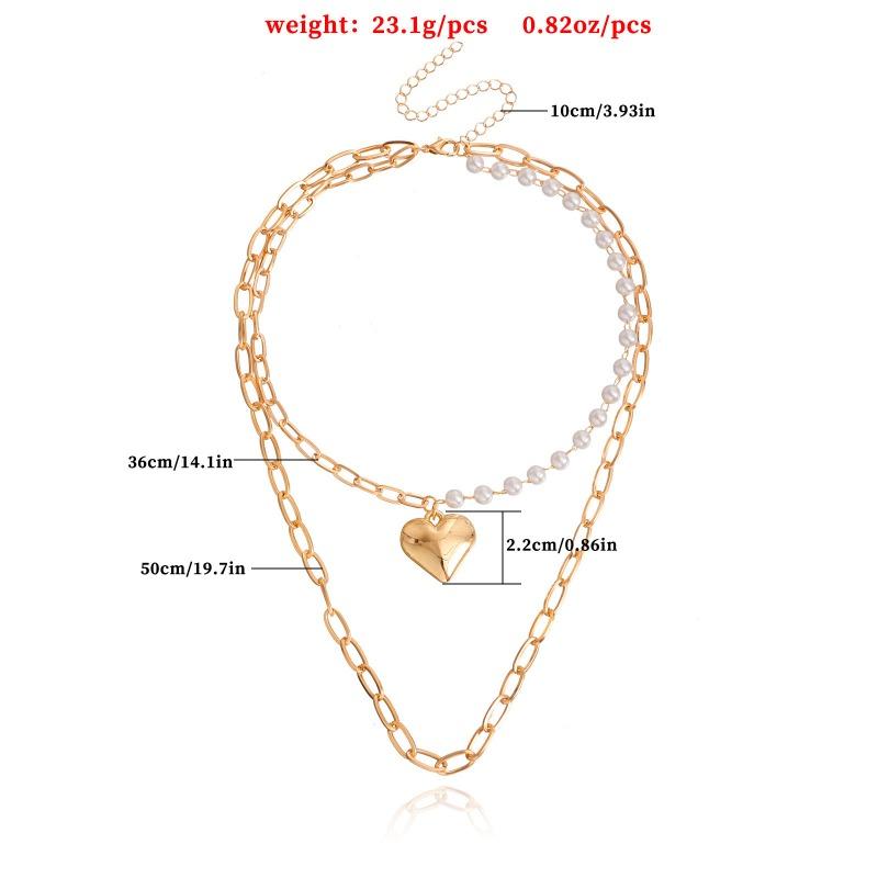 Meier Punk double layer geometric big heart pendant faux pearl necklace - trendy & versatile statement piece for women