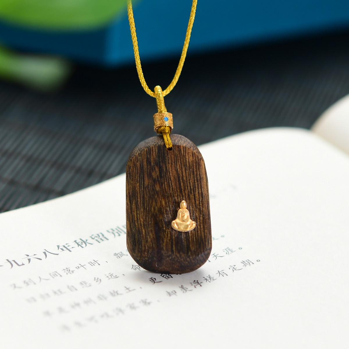 Natural Agarwood Green Kinam Buddha Pendant in 925 Silver (No Oil Injection) Agarwood