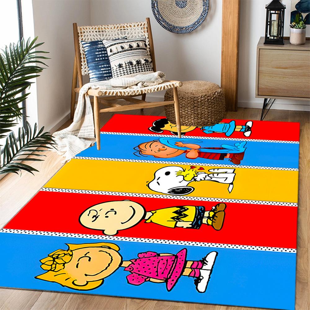 Snoopy's Peanuts Gang Themed Anti-Slip Rugs - Polyester Home Decor, Suitable for Bedrooms, Living Rooms, Doorways, Studios, and Decorations