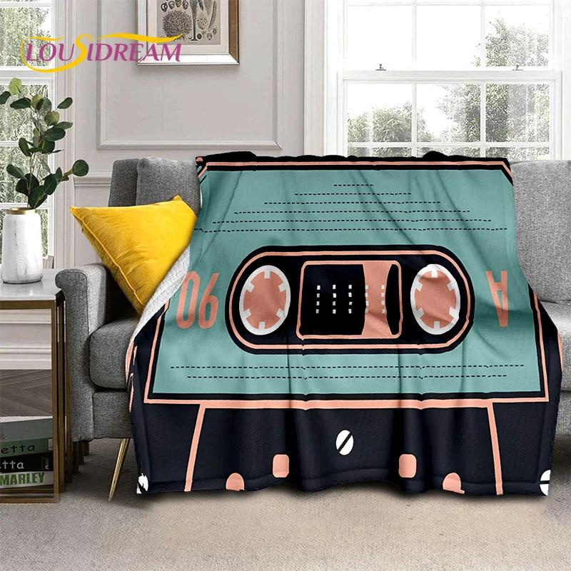 Padrão de Fita Cassete de Música Retrô Manta 3D, Manta Macia para Casa Quarto Cama Sofá Piquenique Viagem Escritório Cobertura Manta Criança