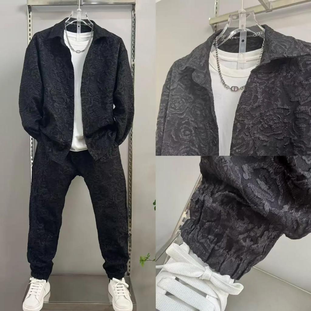 Herren Frühling/Herbst Freizeitset: Hemd mit Kragen + Hose Sportliches zweiteiliges Set