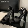 Black Satin 14CM High Heel Sandals Platform Shoes Women's Block Heeled Summer Party Nightclub Sexy Heels for Ladies Sandalias