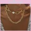 Modernt dubbellager halsband med pärlimitation och trendig guldfärgad aluminiumkedja för kvinnor