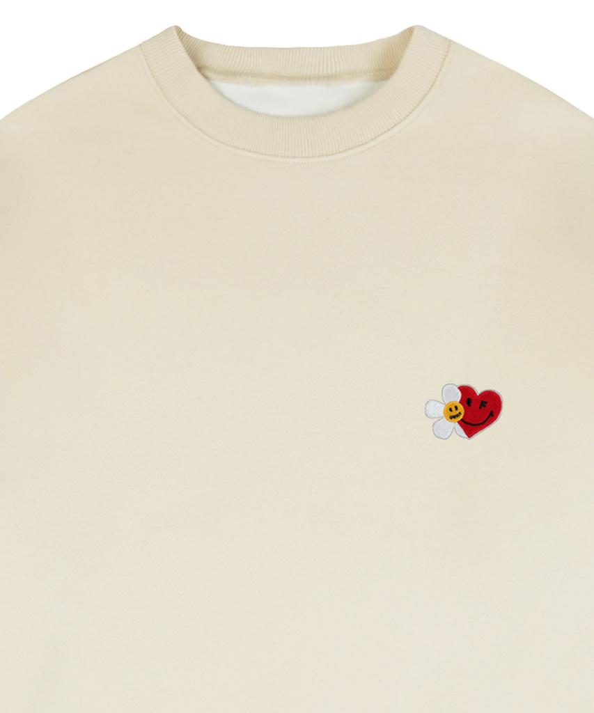GRAVER [Unisex] Flower Heart Half Smile Embroidered Sweatshirt_Cream