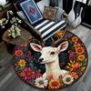 Deer Floral Round Area Rug,Carpet Rug for Living Room Bedroom Sofa Playroom Decor,Non-slip Floor Mat