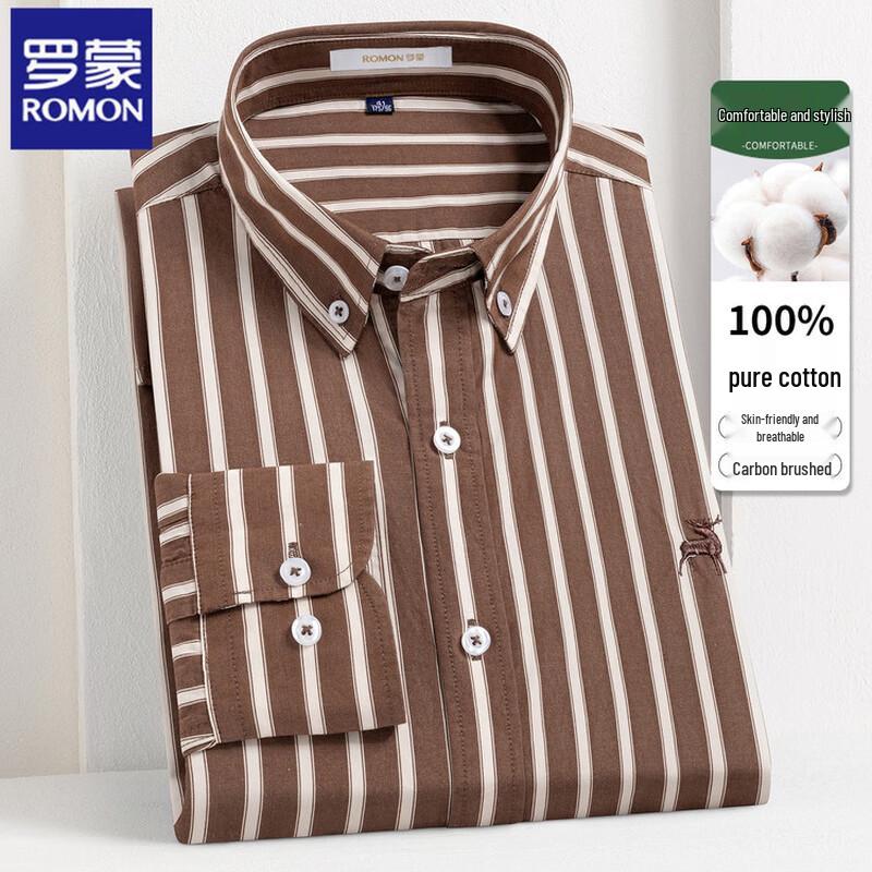 Romon Men s Striped Wrinkle-Free Long-Sleeve Cotton Shirt 41