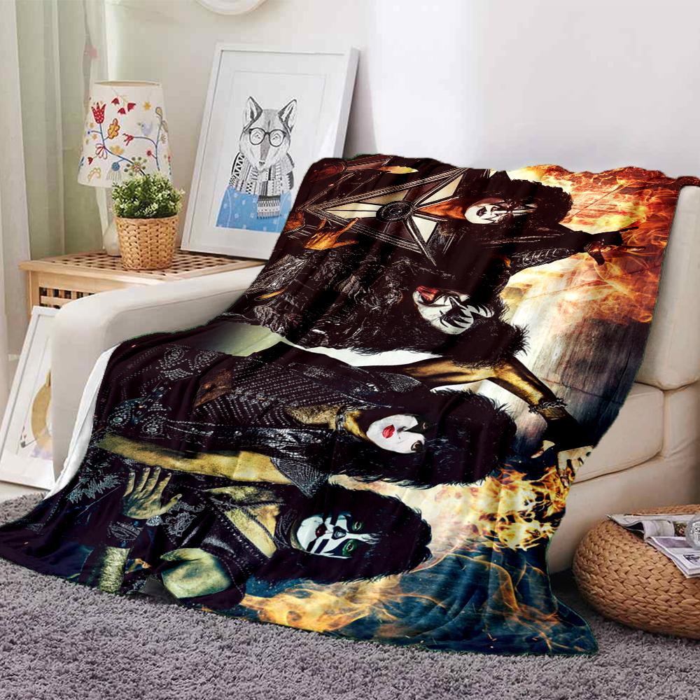 Kiss Band Flames Blanket Soft Throw Blanket For Home Bedroom Bed Sofa Travel Office Solid Christmas Blanket