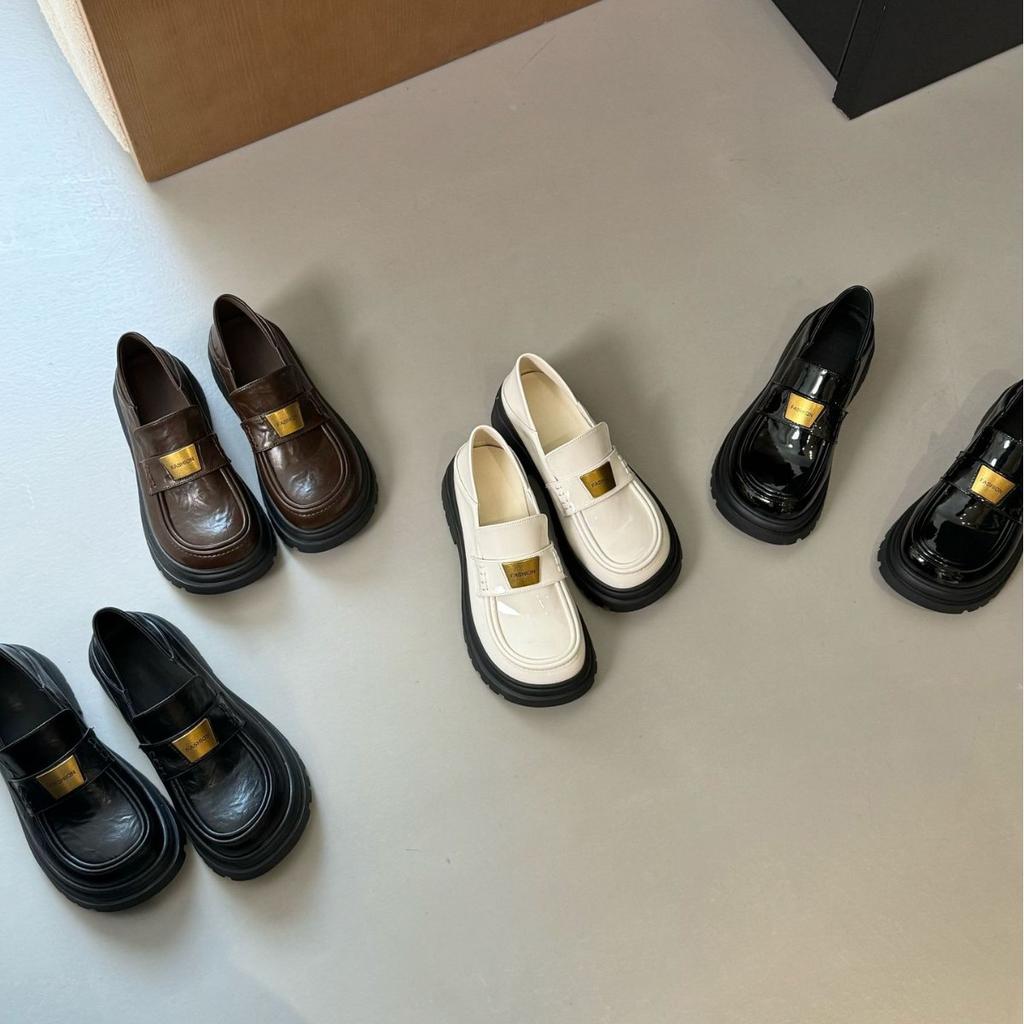 Retro loafers women's comfortable soft leather shallow mouth small leather shoes women's thick sole heightening women's shoes campus style retro sing