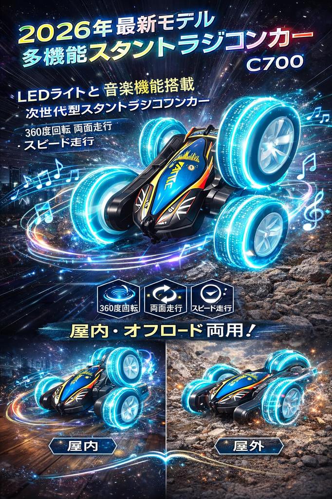 [New for 2026] Ailivesun RC Car for Kids, 360-Degree Stunt Capability, Double-Sided Operation, 4WD Off-Road Control, LED Lights & Sound, 2.4GHz