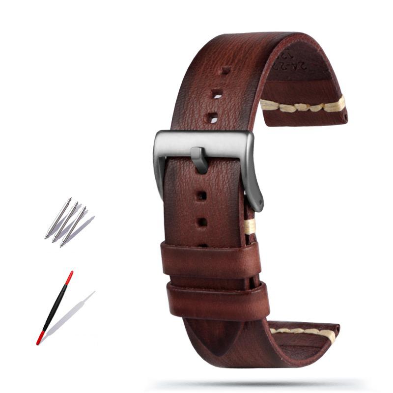 Watchband Vintage Genuine Leather Watchbands 20mm 22mm 24mm Black Dark Brown Men Cowhide Watch Band For Panerai for SEIKO