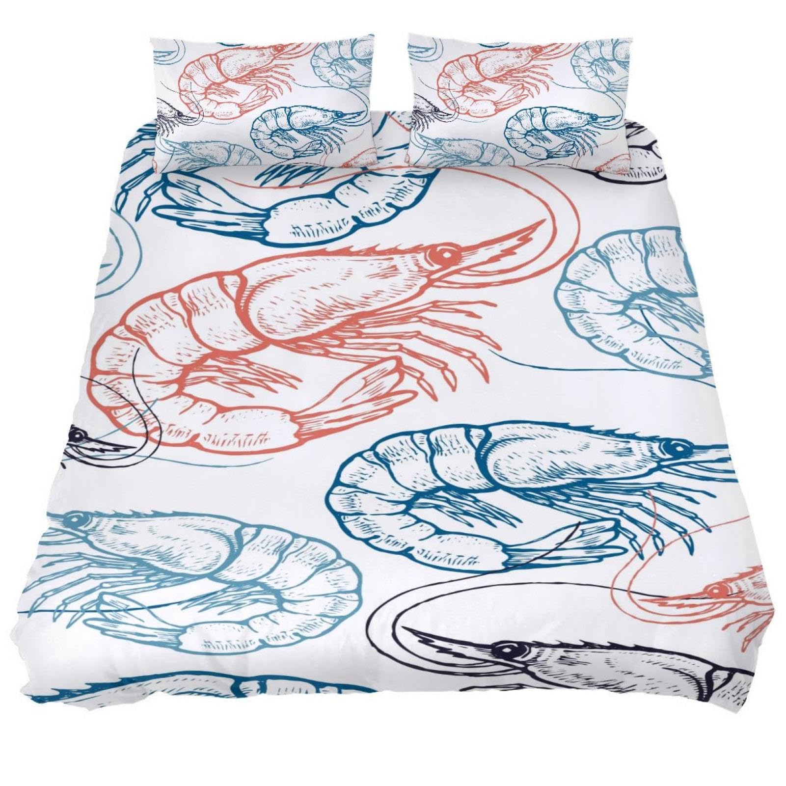 

Комплект постельного белья с рисунком креветок, комплект постельного белья из 3 предметов для детей и мальчиков с рисунком подводных животных из микрофибры EU Single(135x200cm)