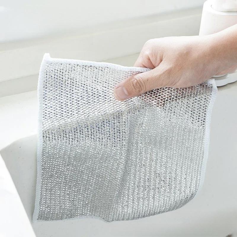 

Single/Double-Sided Silver Fabric Dishcloth Dish Towel Absorbent Non-Stick Oil Dish Rag Housework Oil Removal Kitchen Cleaning