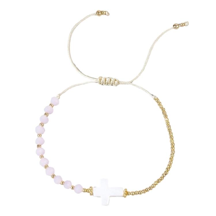 Crucifix Beaded Bracelet Bohemian Style Wristband Multicolor Crystal Beads Bangle For Women Casual Accessories