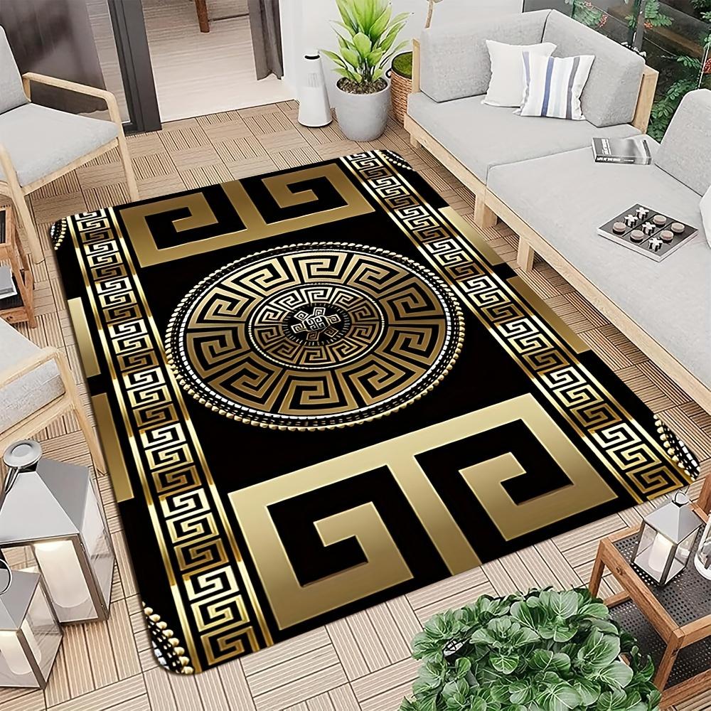 Retro Black&Gold Greek Key Floor Mat,Non-Slip HD Geometric Print, Washable Welcome Rug for Entryway,Living Room,Bathroom & More