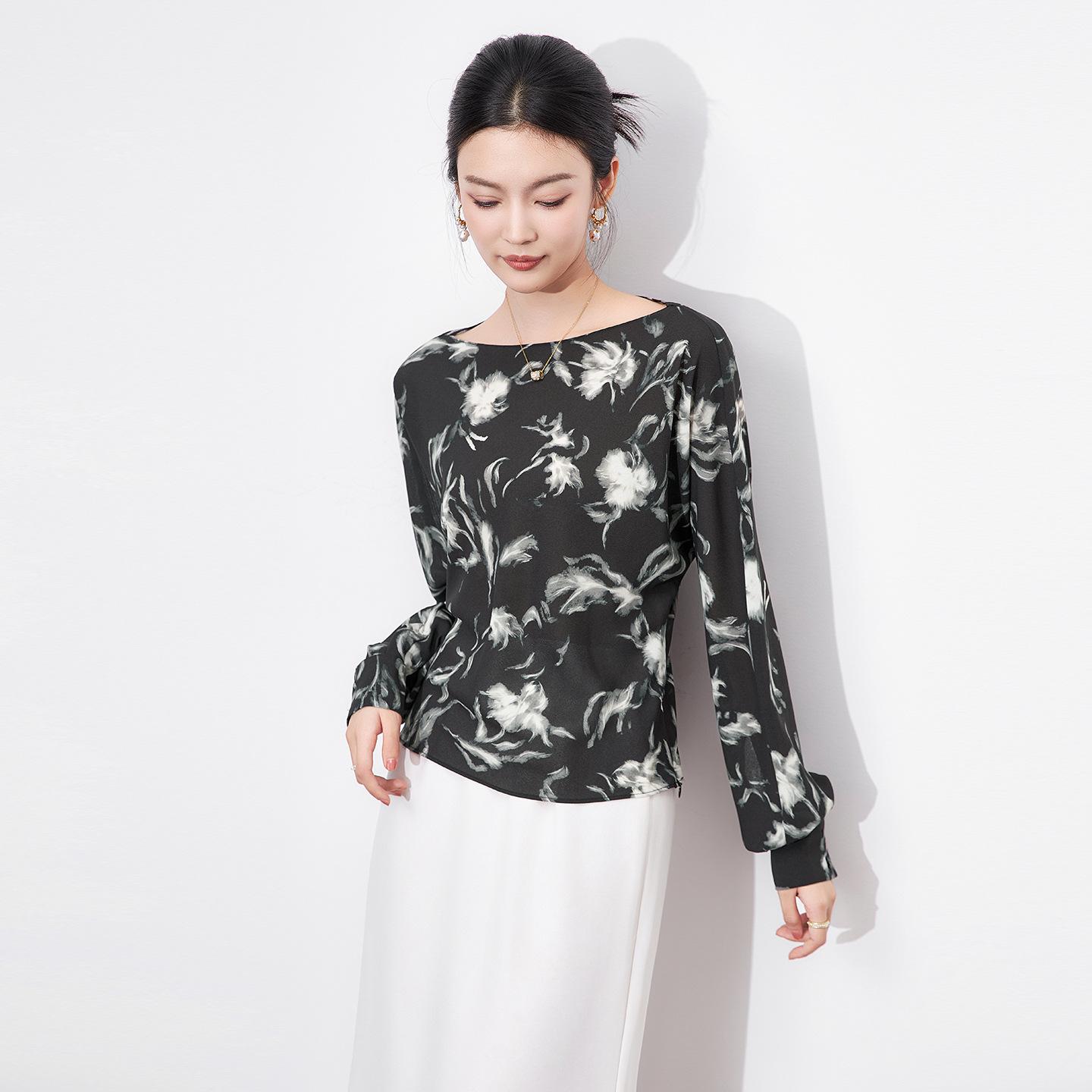 

Elegant Hibiscus Linen Chiffon One-Shoulder Top - Early Autumn Style for Women Extra Large чёрный