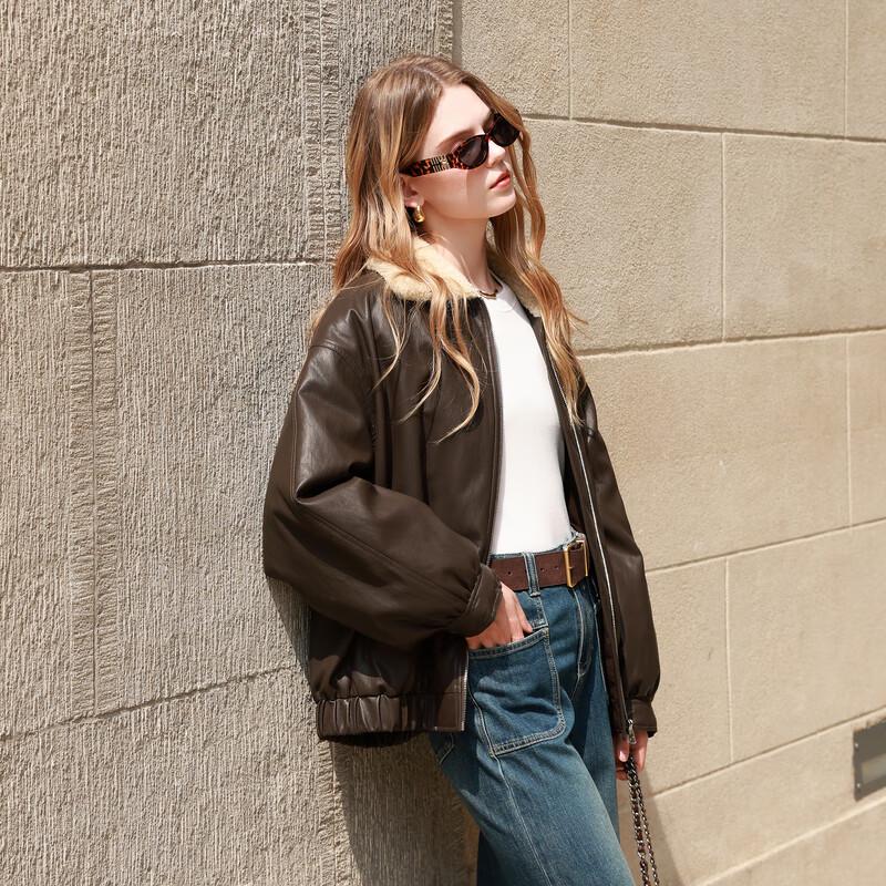 

SanCai Women s 2025 Winter 90% White Duck Down PU Leather Short Jacket M