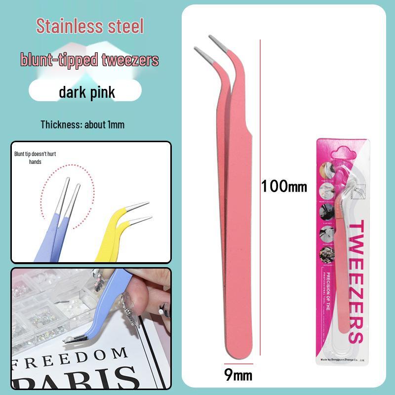 Colorful Stainless Steel Curved Tweezers for False Eyelashes and Planner Clips
