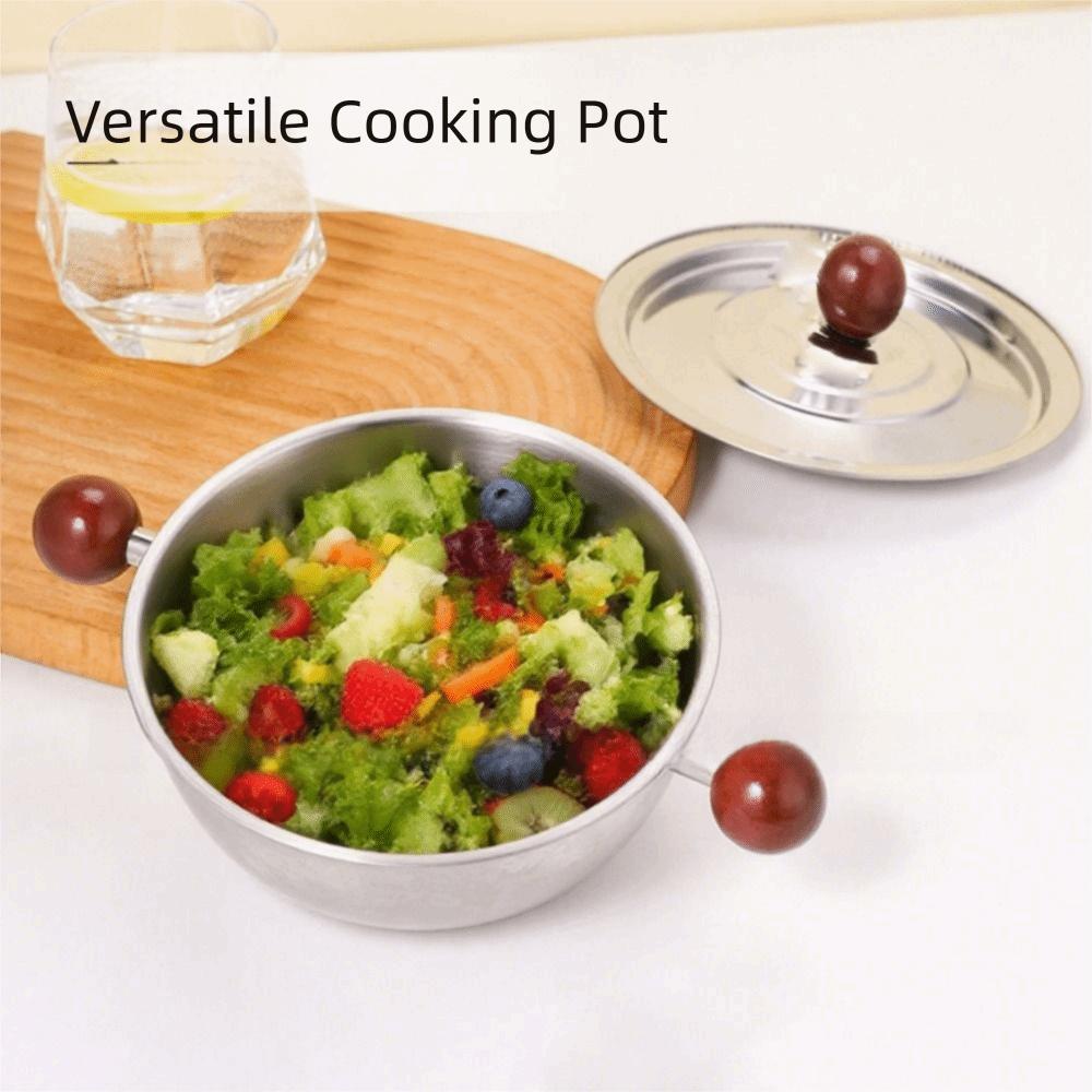 High Quality Stainless Steel Complementary Food Pot Silver Wood Ball Handle Small Cookware Bowl 0 Coating Milk Pan Housework
