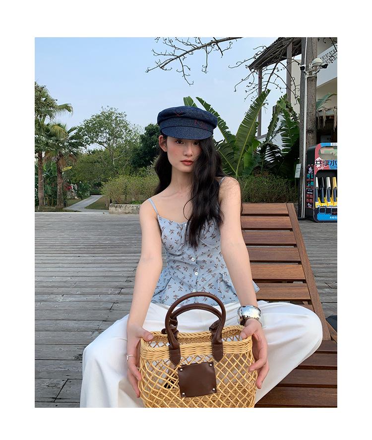 NewOpen 25 Years: Summer French Floral Ruched Spaghetti Strap Tank Top for Women - S5123