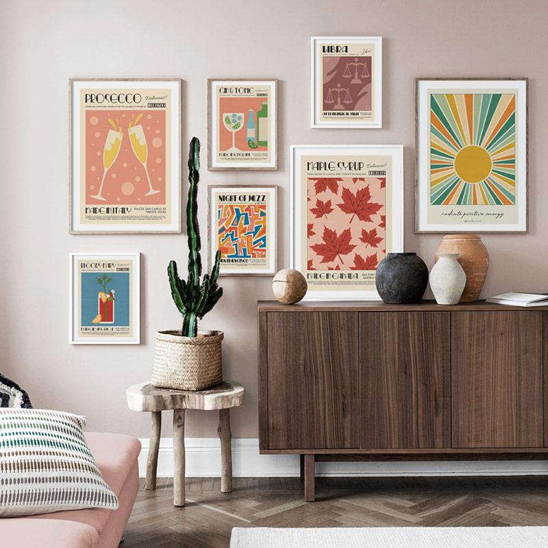 Prosecco Gin Cocktail Abstract Geometry Nordic Posters And Prints Wall Art Canvas Painting Wall Pictures For Living Room Decor