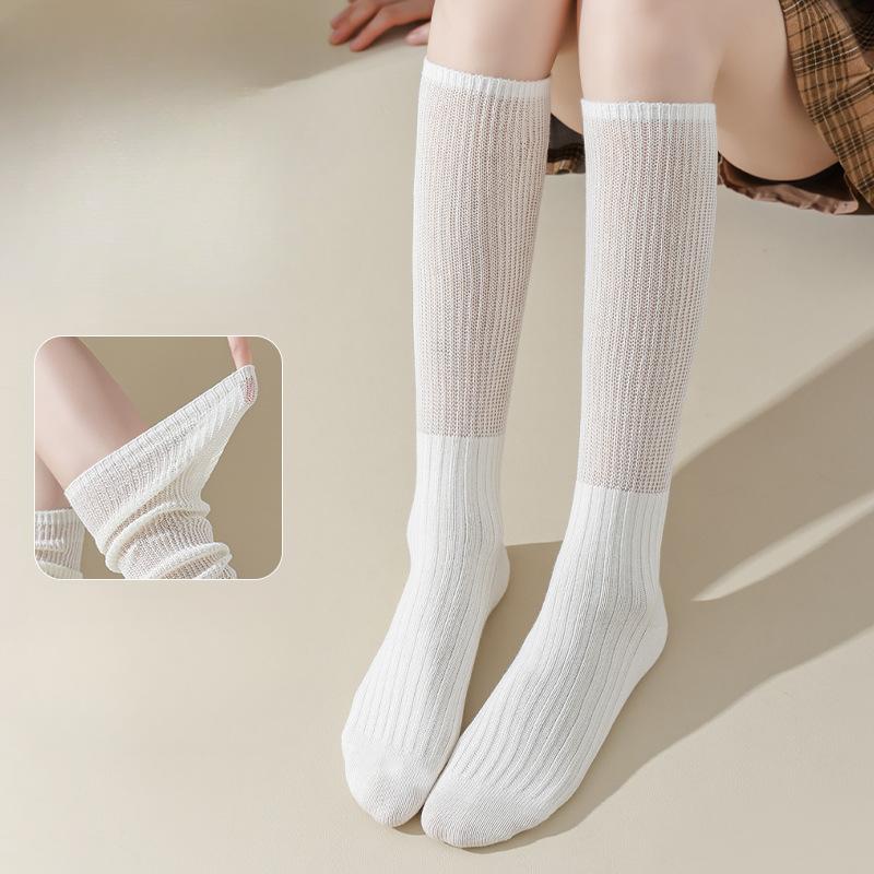 White Pile Socks for Women, Spring and Autumn Cotton Socks, Calf Socks, Summer Thin Mid-calf Socks, Paired with Small Leather Shoes To Shape The Legs