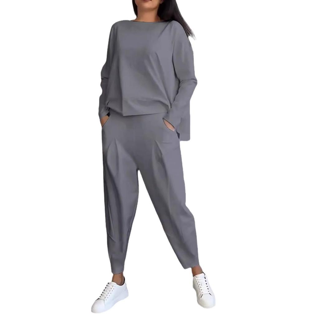 2024 Women's Irregular Design Long Sleeve Sweatshirt and Harem Pants Set