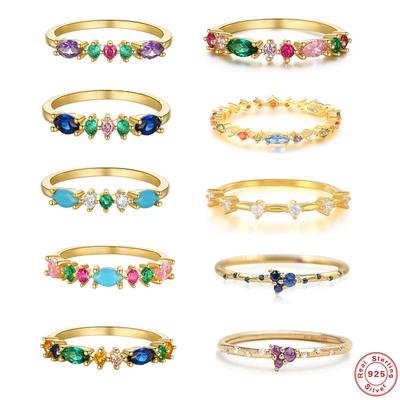 S925 Sterling Silver Small Fresh And Sweet Ring Turquoise Colored Treasure Ring Mori Matching Ring Tail Ring