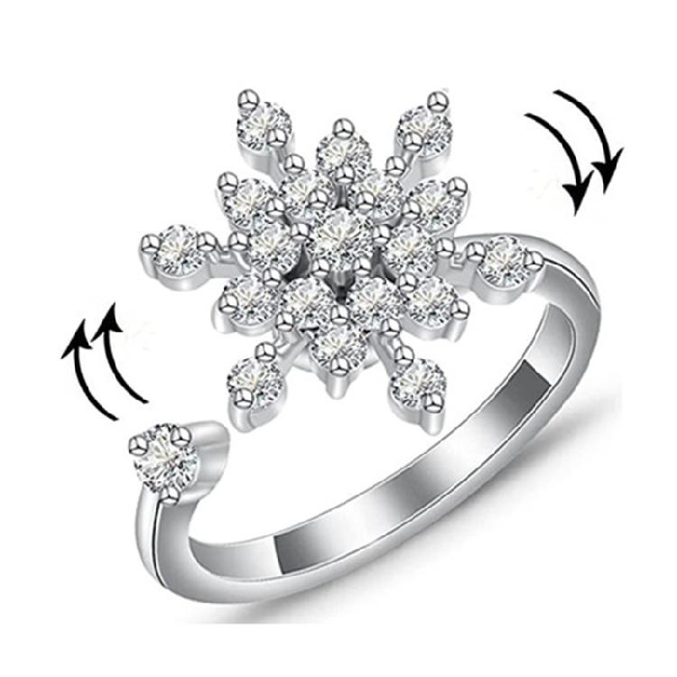 Silver Snowflake Winding Stackable Ring Spinner Rings for Couple Women Men