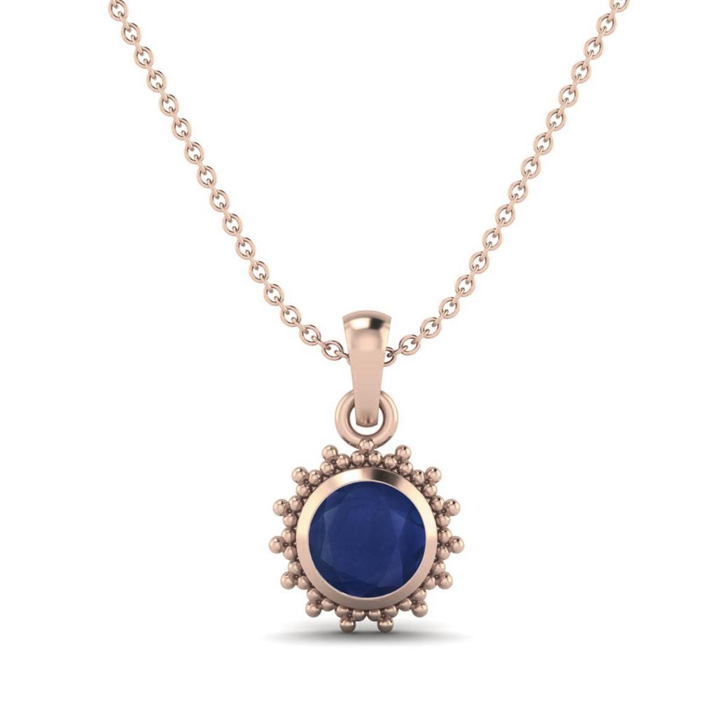 Blue Sapphire Round Solitaire Pendant - 925 Sterling Silver