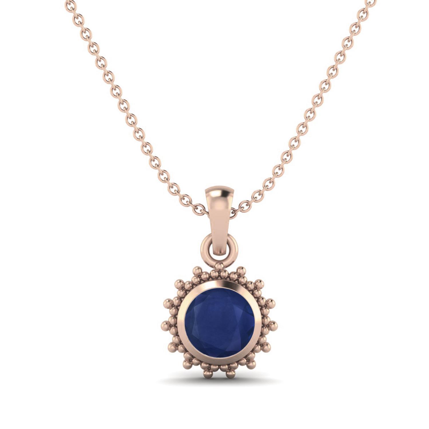 

Blue Sapphire Round Solitaire Pendant - 925 Sterling Silver Яскраво-рожевий