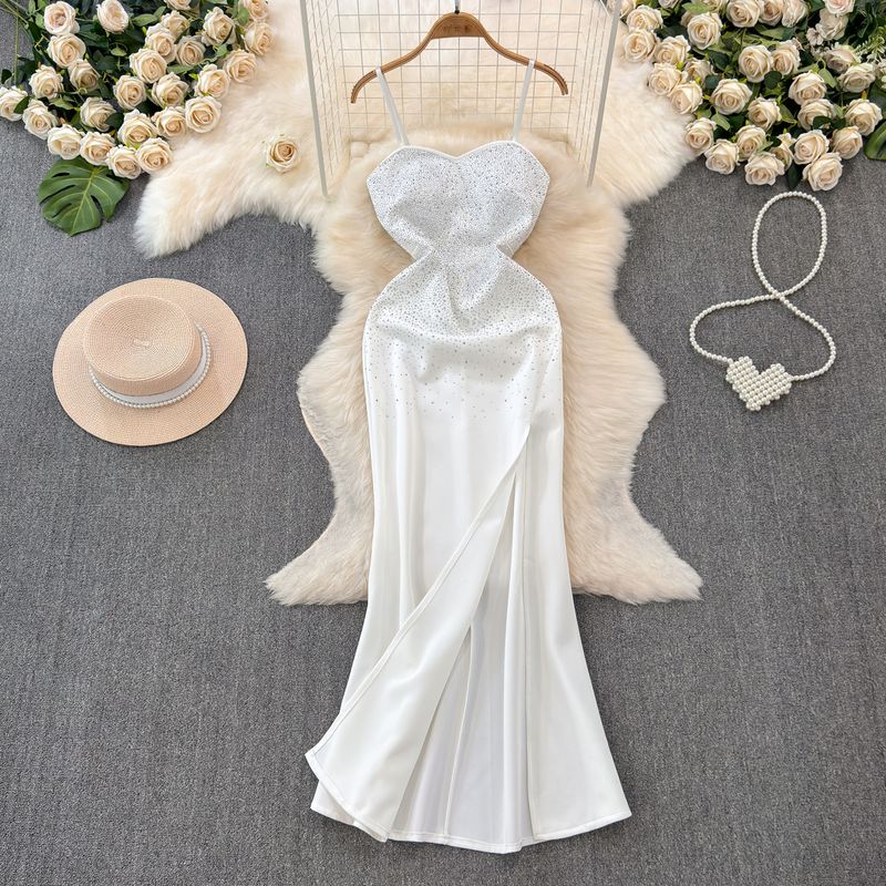 Women's Dress High-End Affordable Luxury Niche Temperament Long Sling Dress Summer Car Model Host Dress Birthday Banquet