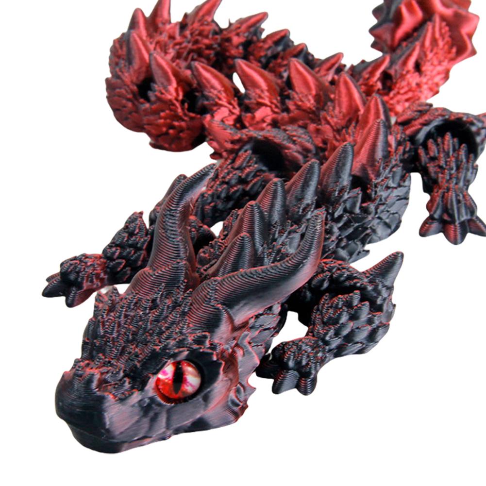 3D Printed Articulated Simulation Dragon Toy Poseable Dragon Ornament (Black)