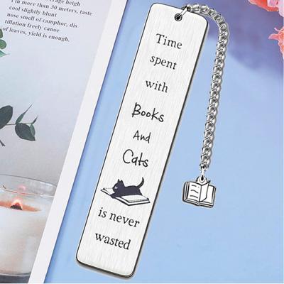 Stainless Steel Bookmark Cute Cat Bookmark Metal Personalized Inspirational Bookmark For Book Lovers Keychain for Backpack Bag