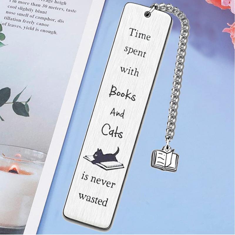 Закладка из нержавеющей стали Милая закладка-кошка Металлическая персонализированная закладка с вдохновляющей надписью Для любителей книг Брелок для рюкзака Сумки 2.6*13CM