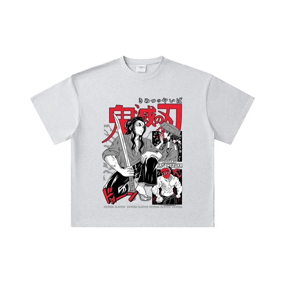 260 GSM Doppelgarn 32er Zählart 100% Baumwolle Demon Slayer V94 Haganezuka Druck Unisex Schweres Baumwoll-T-Shirt