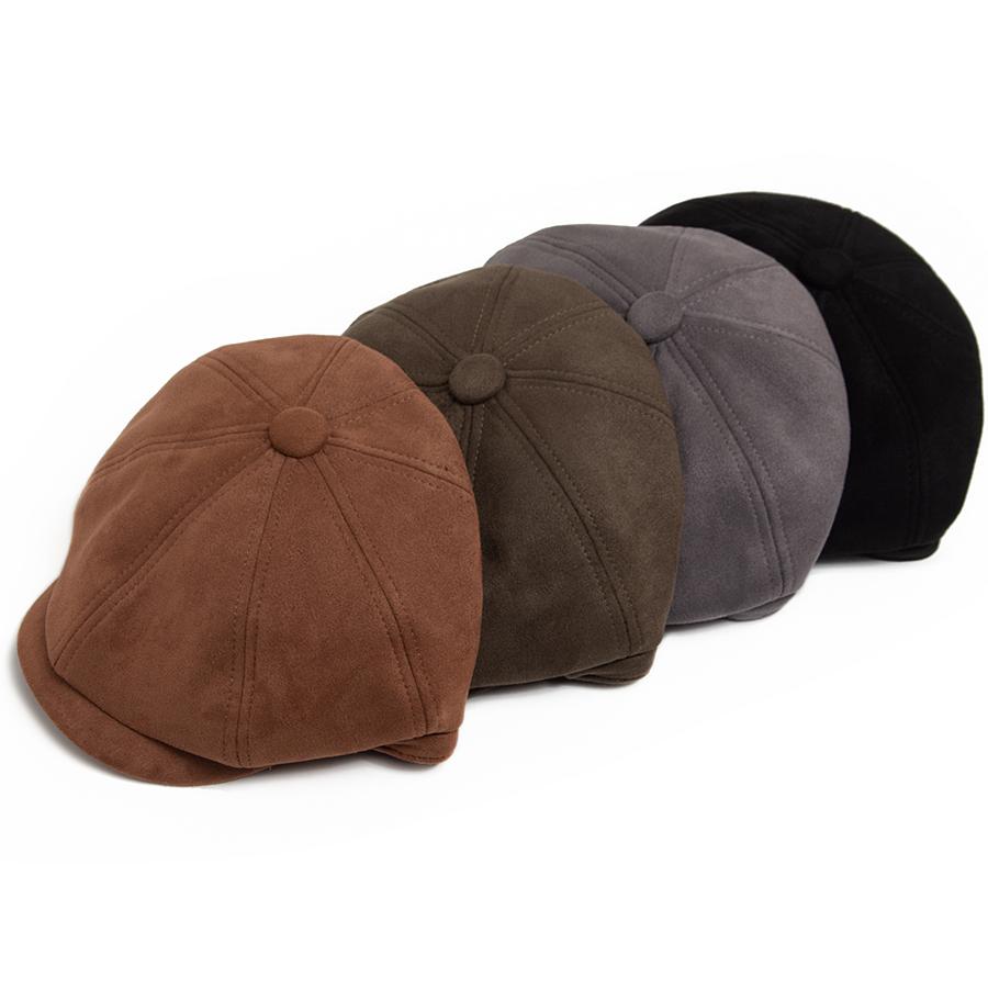 Neue Wildleder Schiebermütze Herbst Winter Baskenmützen Retro Mode Herren Damen Hüte Lässige Vintage Flache Kappen für 55-59cm Kopfumfang