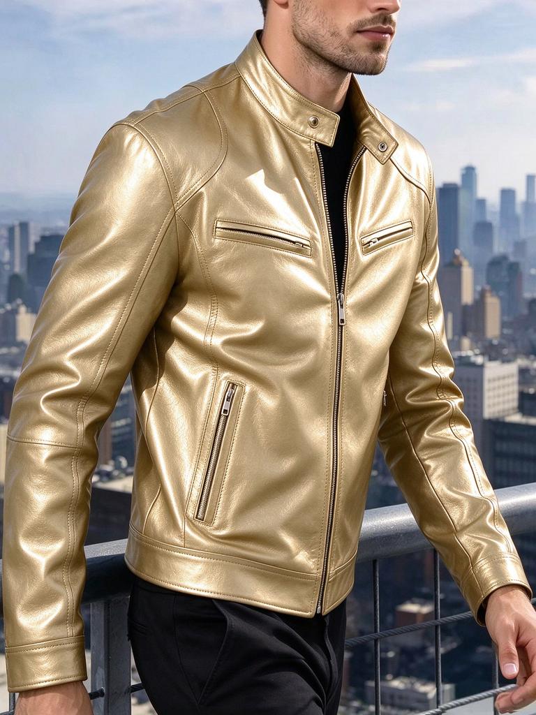 New men's stand-up collar locomotive leather jacket spring and autumn slim short PU leather jacket fashion casual jacket