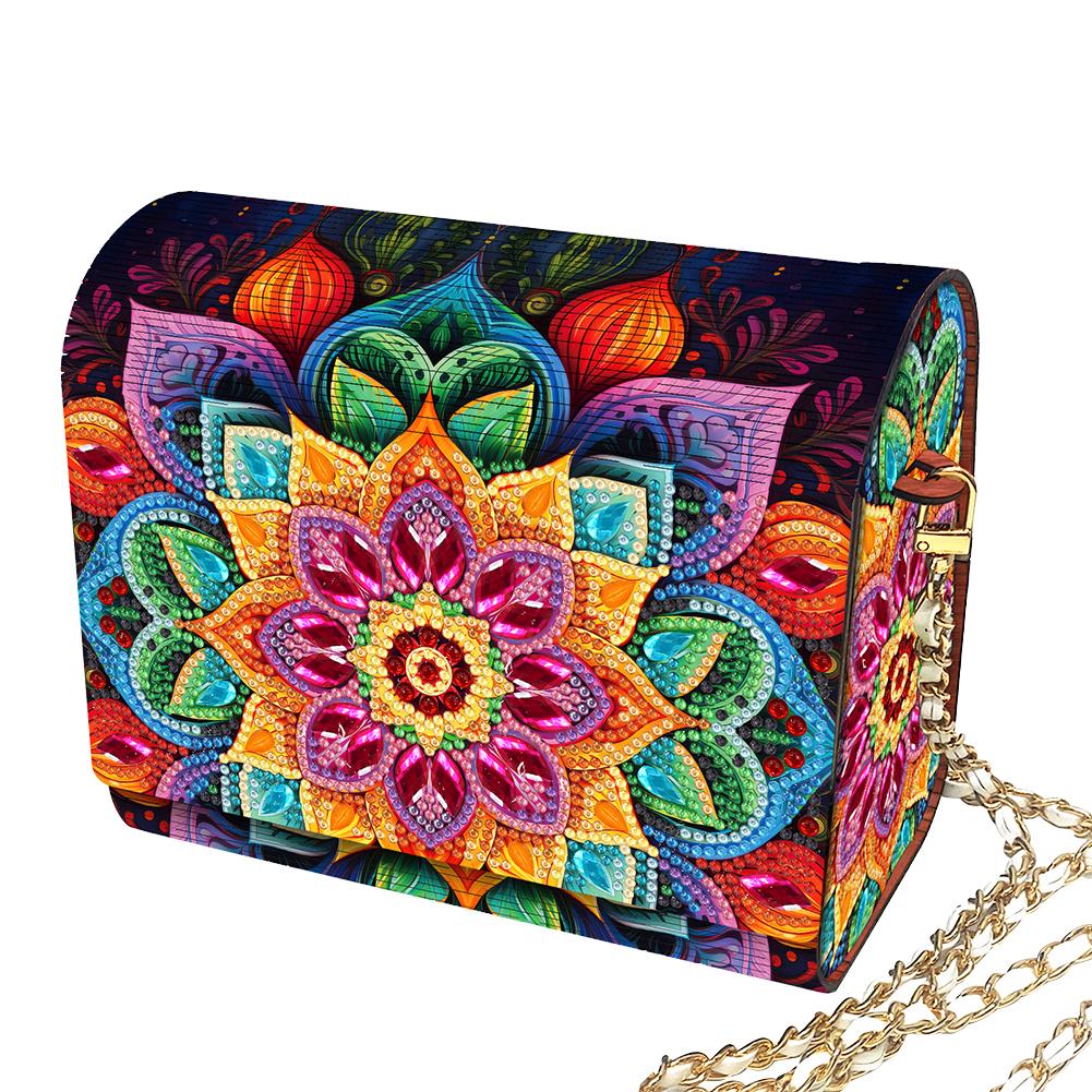 Kit de Sac à Bandoulière Peinture Diamant 5D DIY avec Chaîne Sac de Maquillage Strass Bling Motif Fleurs pour Décoration Intérieure Cadeau