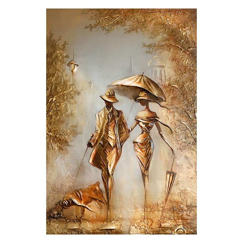 

Золотая пара с зонтиком, городской пейзаж, холст, живопись, постеры, принт, абстрактные романтические настенные художественные фотографии для комнаты, домашний декор 21x30cm No Framed