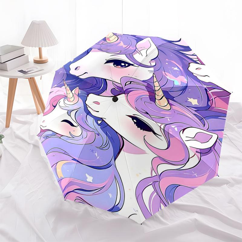 

Unicorn Fantasy Automatic Opening/Closing Umbrella with 3 Fold Design and Iron Frame Perfect for Outdoor Use,Festive Gifts,Travel,Daily