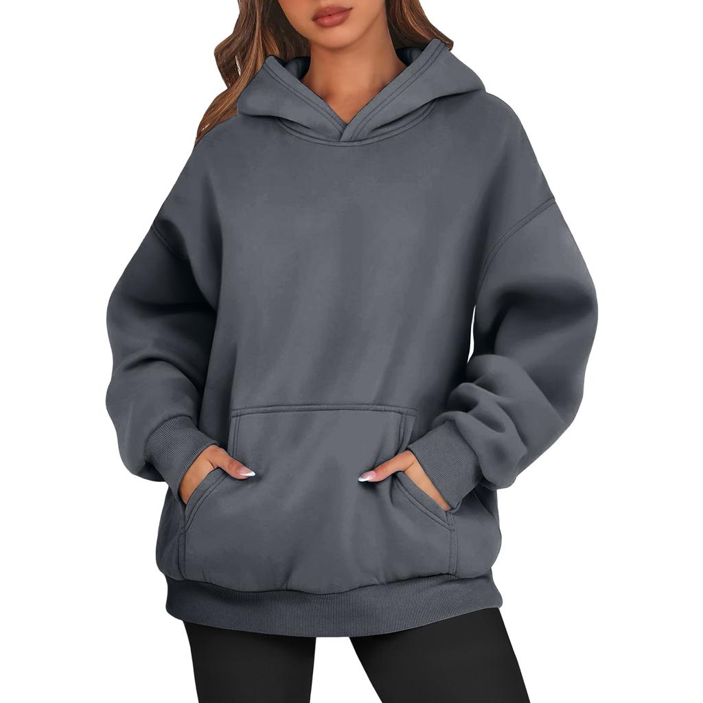 Women's Oversized Long Sleeve Crewneck Sweatshirt Casual Loose-Fitting Drawstring